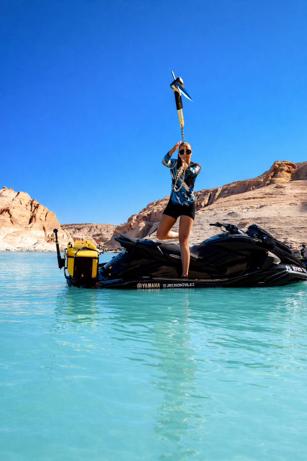 Jet ski anchored at a sandbar with a SandShark shallow water anchor