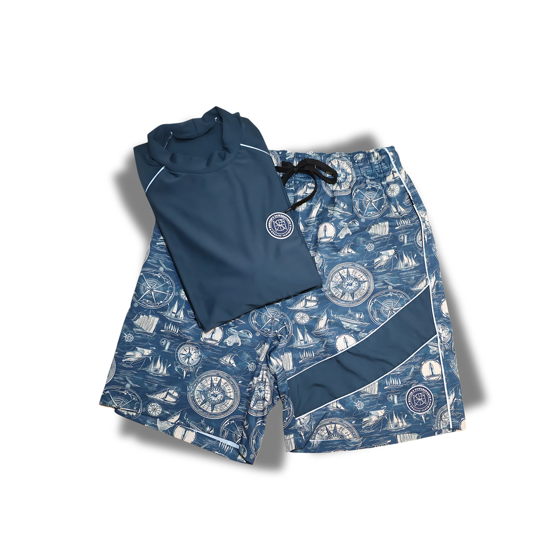 MOKU HOLO REFLECTIVE MEN'S RASH GUARD SHIRT AND SWIM TRUNK SET