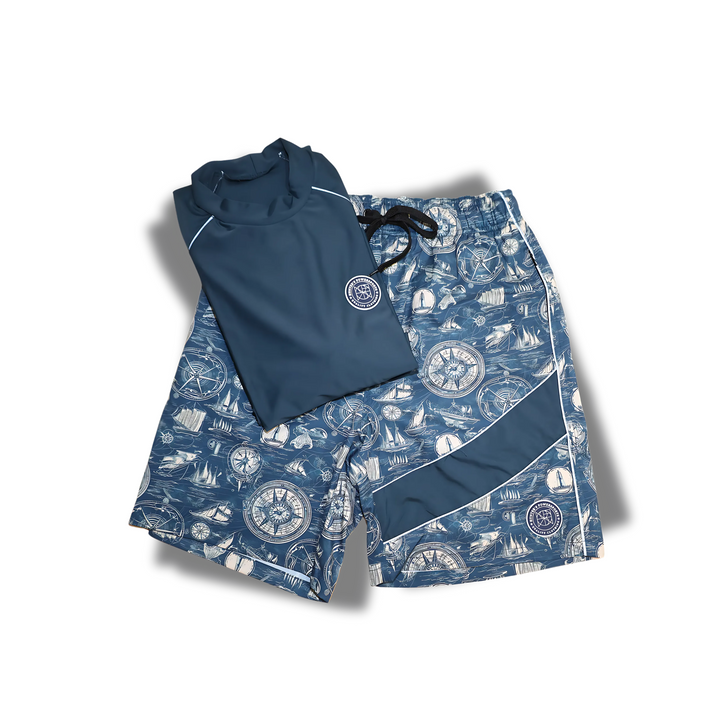 MOKU HOLO REFLECTIVE MEN'S RASH GUARD SHIRT AND SWIM TRUNK SET