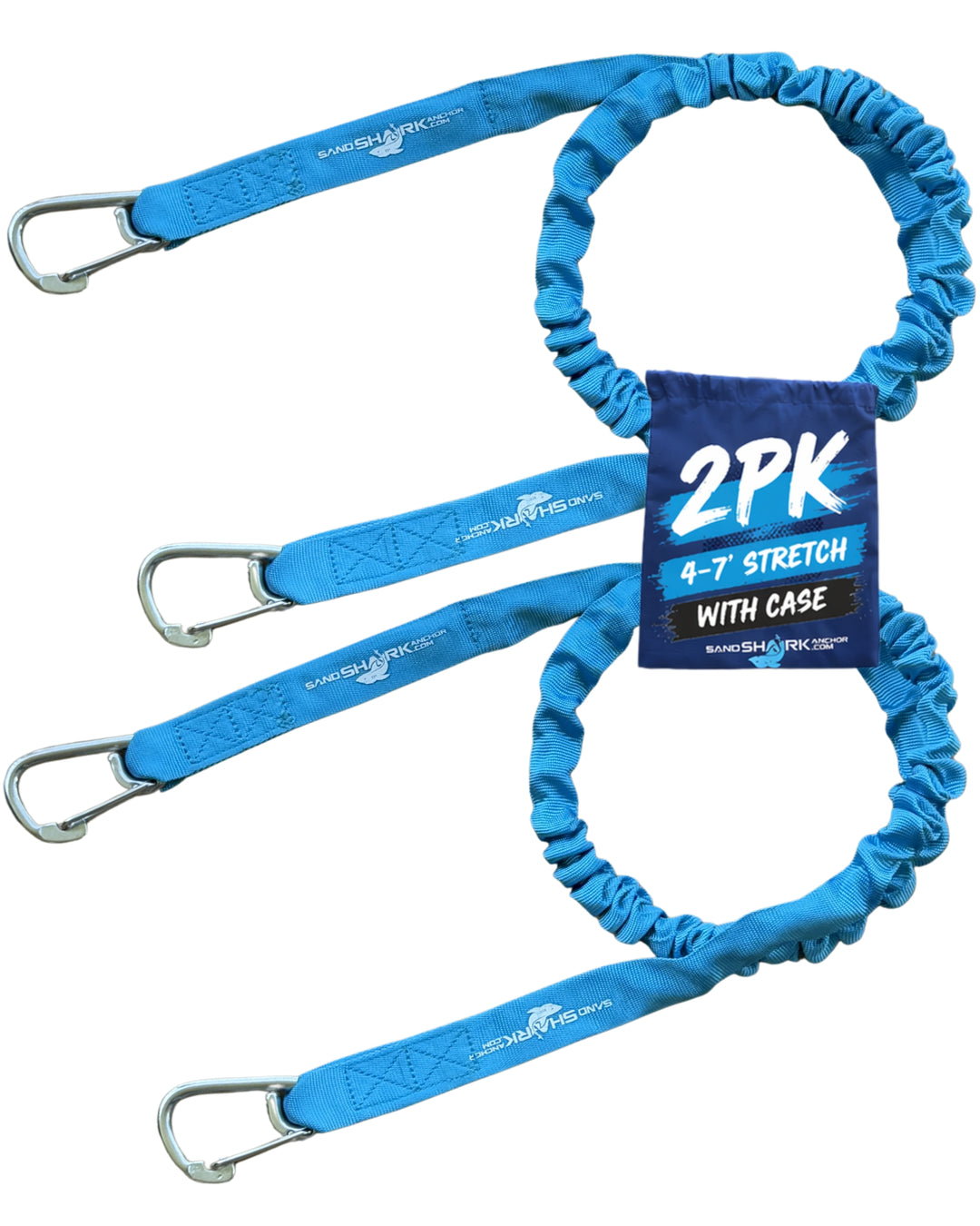 SandShark Premium Flat Bungee Line. Stretches 4-7'. Anchor and Dock Line for Boats, Jet Skis, and Pontoons. 2 Pack