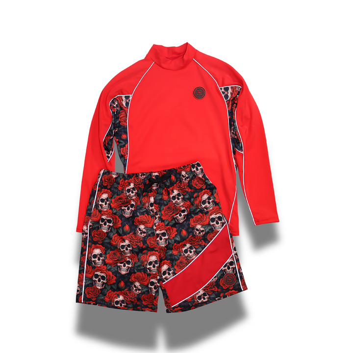 UHANE MEN'S REFLECTIVE RASH GUARD SHIRT AND SWIM TRUNK SET