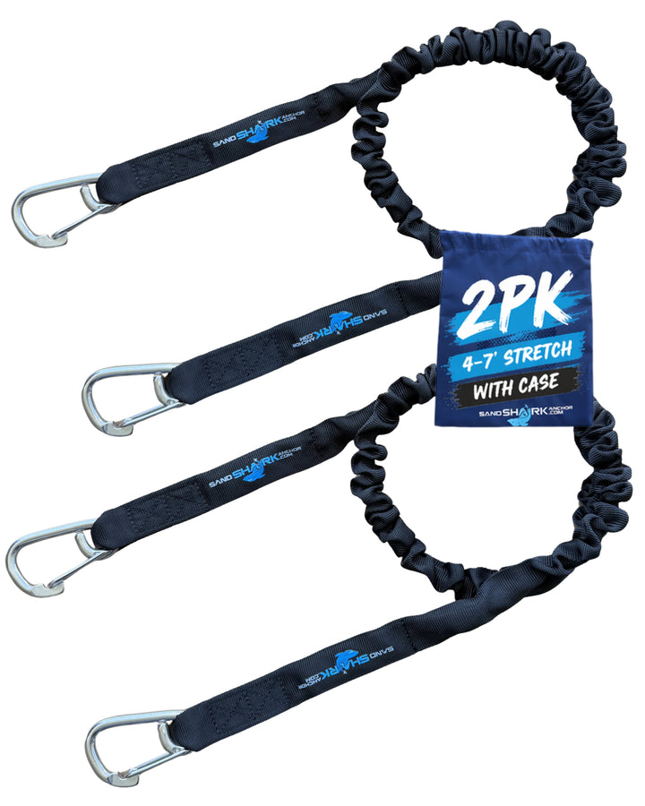 SandShark Premium Flat Bungee Line. Stretches 4-7'. Anchor and Dock Line for Boats, Jet Skis, and Pontoons. 2 Pack