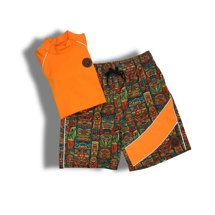 AIELO MEN'S REFLECTIVE RASH GUARD SHIRT AND SWIM TRUNK SET