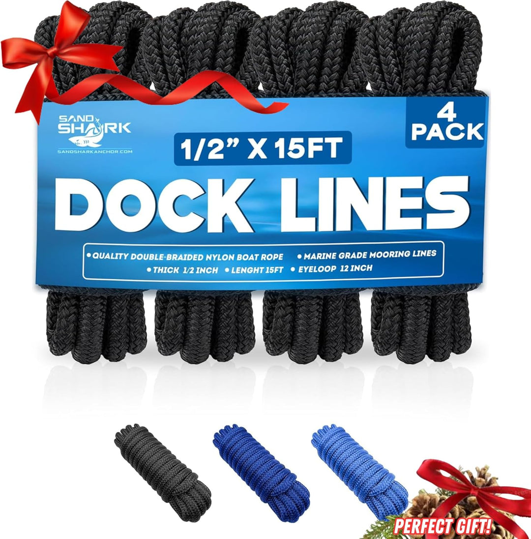 Sandshark Anchor 4-Pack Dock Lines – Heavy Duty for Boats, Jet Skis, and Pontoons