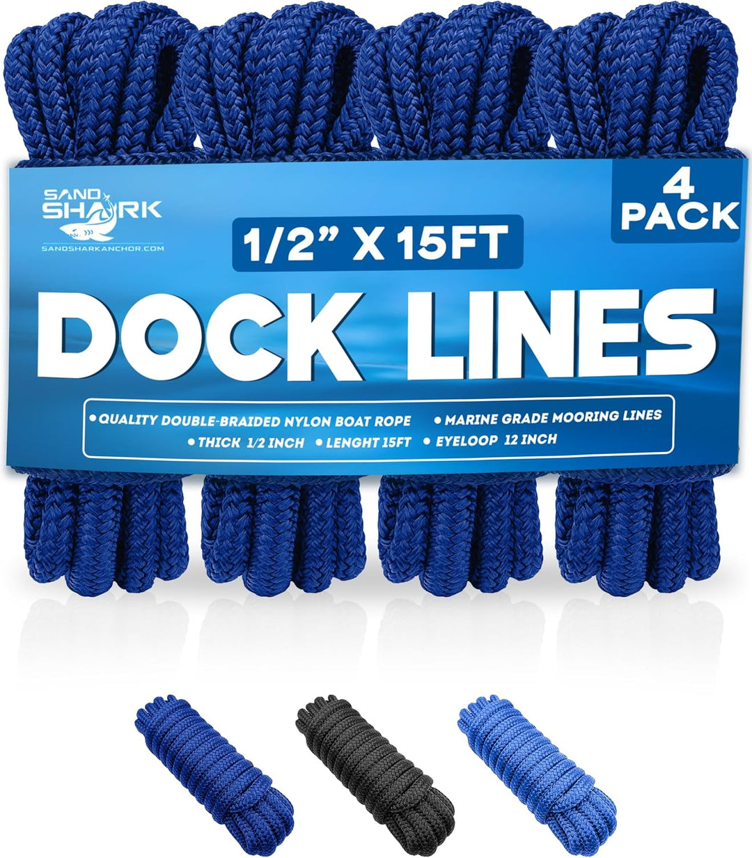 Sandshark Anchor 4-Pack Dock Lines – Heavy Duty for Boats, Jet Skis, and Pontoons