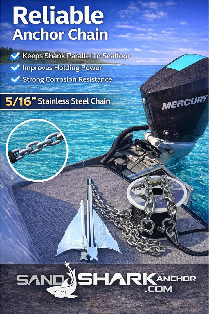 SandShark 100ft Solid Braid 3/8 Anchor Line, 5ft Stainless Steel Anchor Chain, All in One line and Chain Bundle, Works with All Anchors