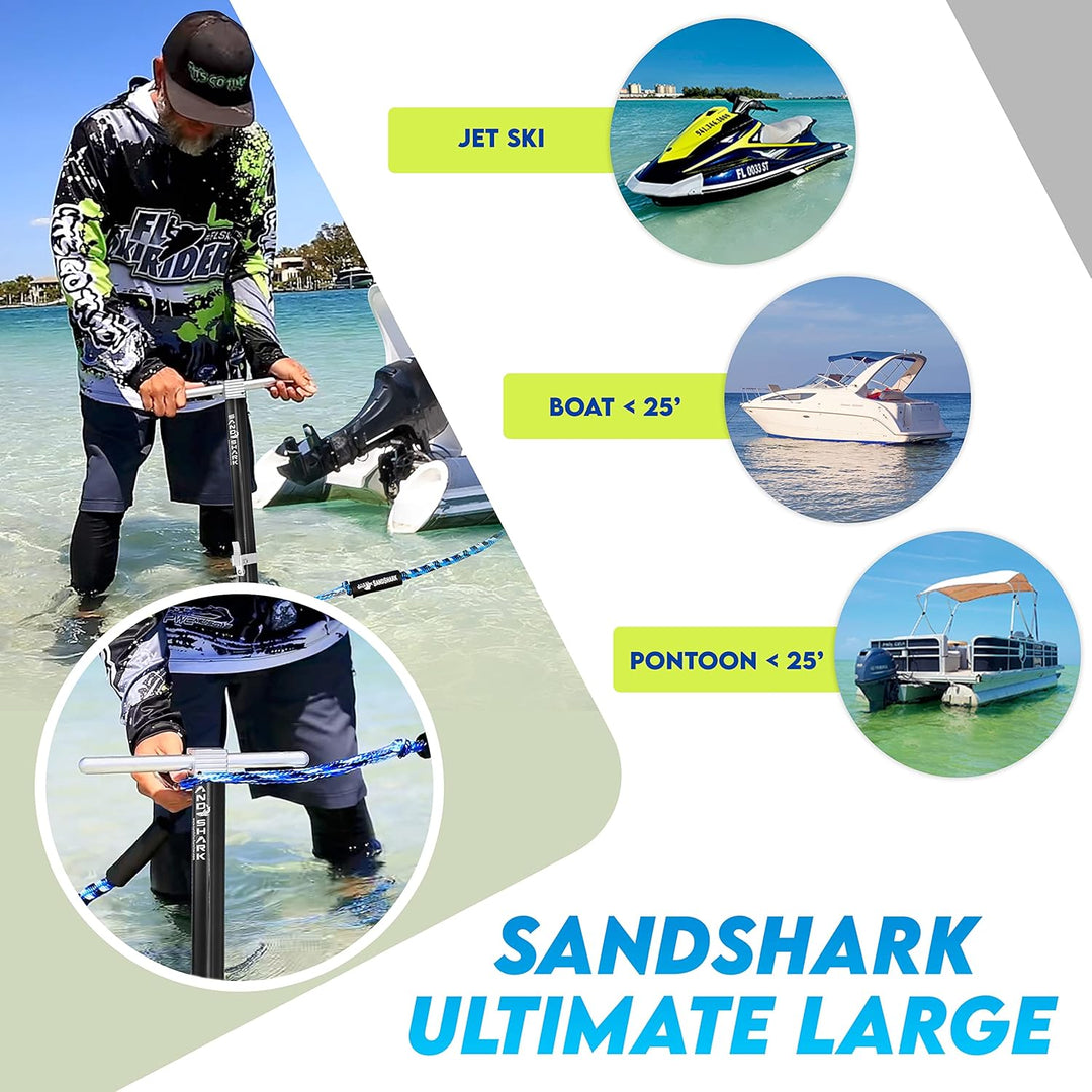 SandShark Anchor Large - Premium Screw in Boat Anchor, Pontoon Boat Anchor, Stainless Steel Shallow Water Anchor Pole, Sand Anchor w/Case - Essential Pontoon Boat Accessories