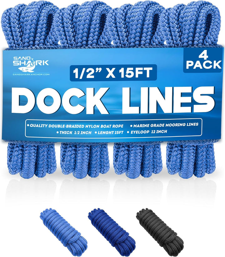 Sandshark Anchor 4-Pack Dock Lines – Heavy Duty for Boats, Jet Skis, and Pontoons