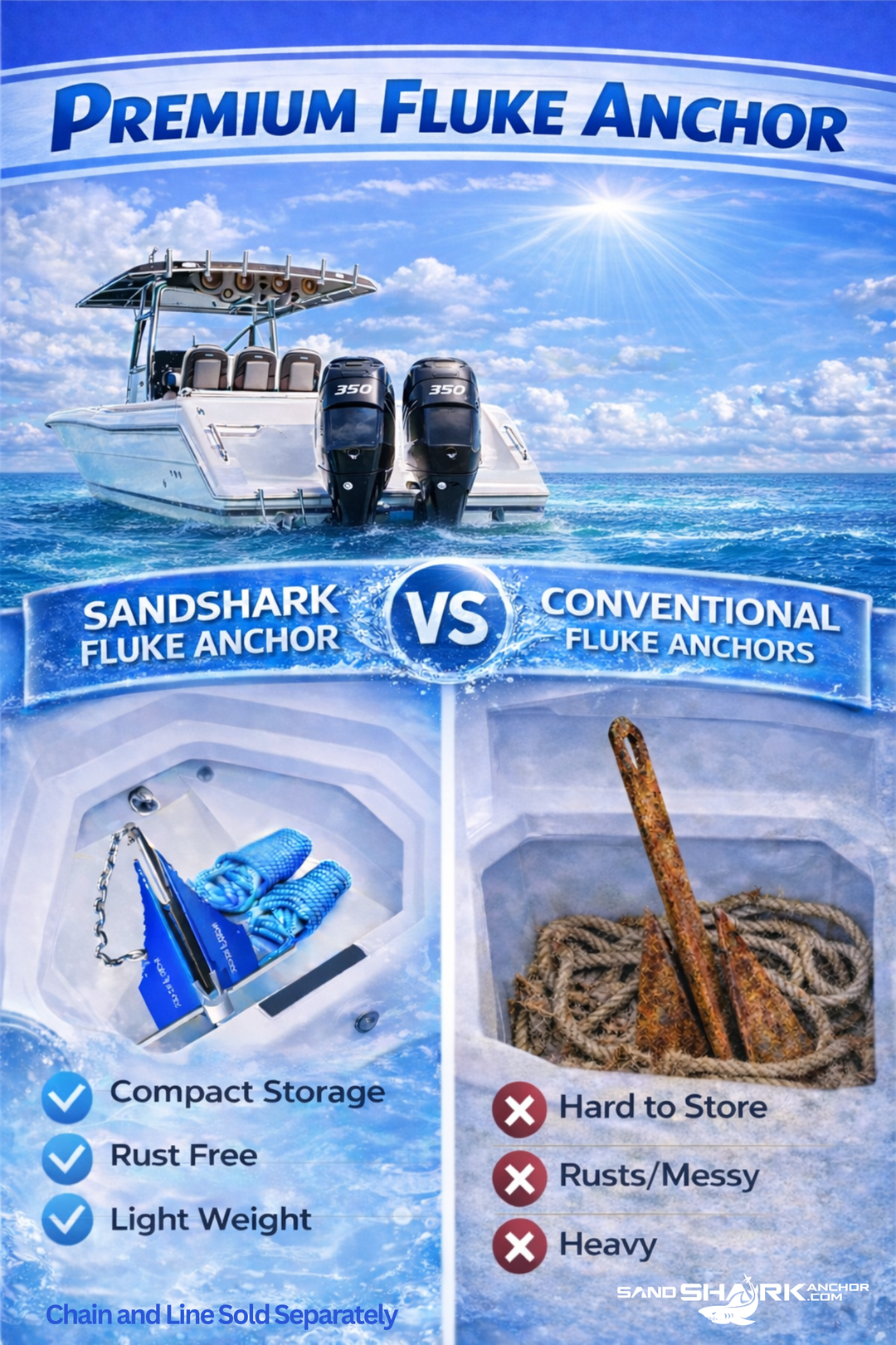 Fluke Anchor by Sandshark – Premium Anchor for Boats & Pontoons