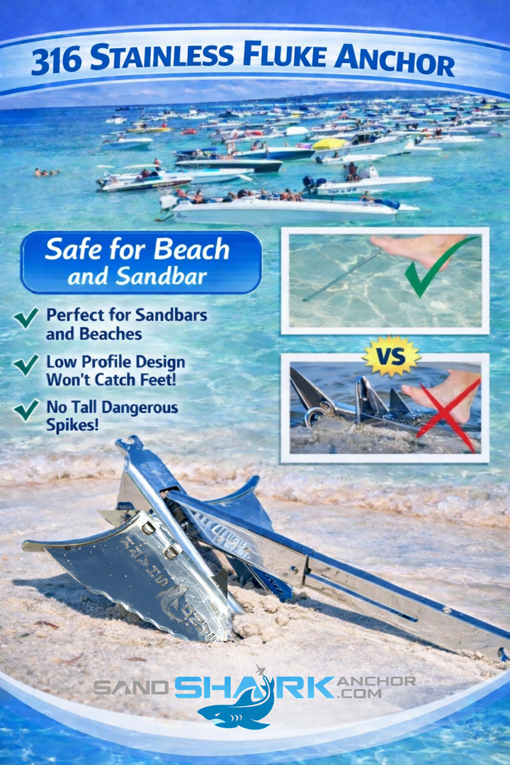 SandShark Premium Stainless Steel Fluke Anchor-Retractable Shaft, Easy Storage-Aluminum Pontoon Boat Anchor, Boats up to 35 ft. Sand Anchor for Boat, Boat Anchor. 12 lbs.