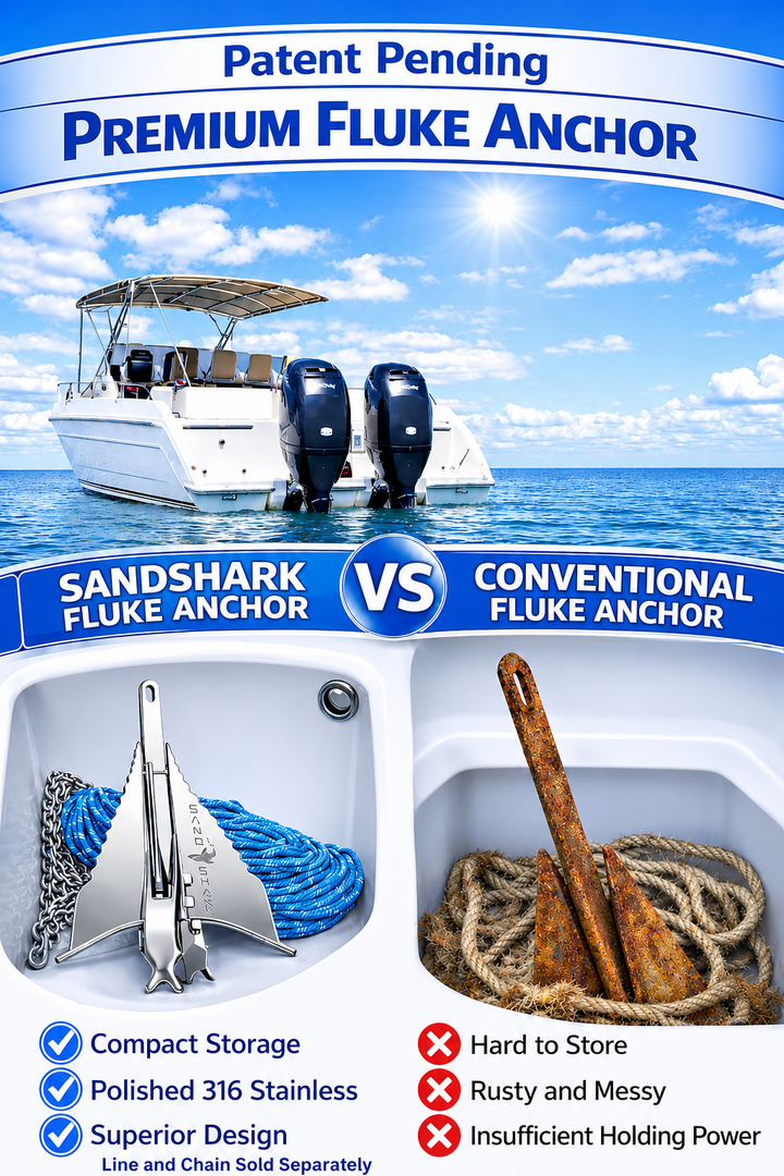 SandShark Premium Stainless Steel Fluke Anchor-Retractable Shaft, Easy Storage-Aluminum Pontoon Boat Anchor, Boats up to 35 ft. Sand Anchor for Boat, Boat Anchor. 13 lbs.