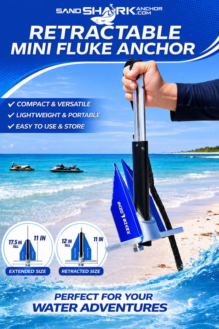 Mini Fluke Anchor– Compact, Powerful Anchor for Jet Skis, PWCs, Kayak, & Small Boats (Anchor, Line, Case)