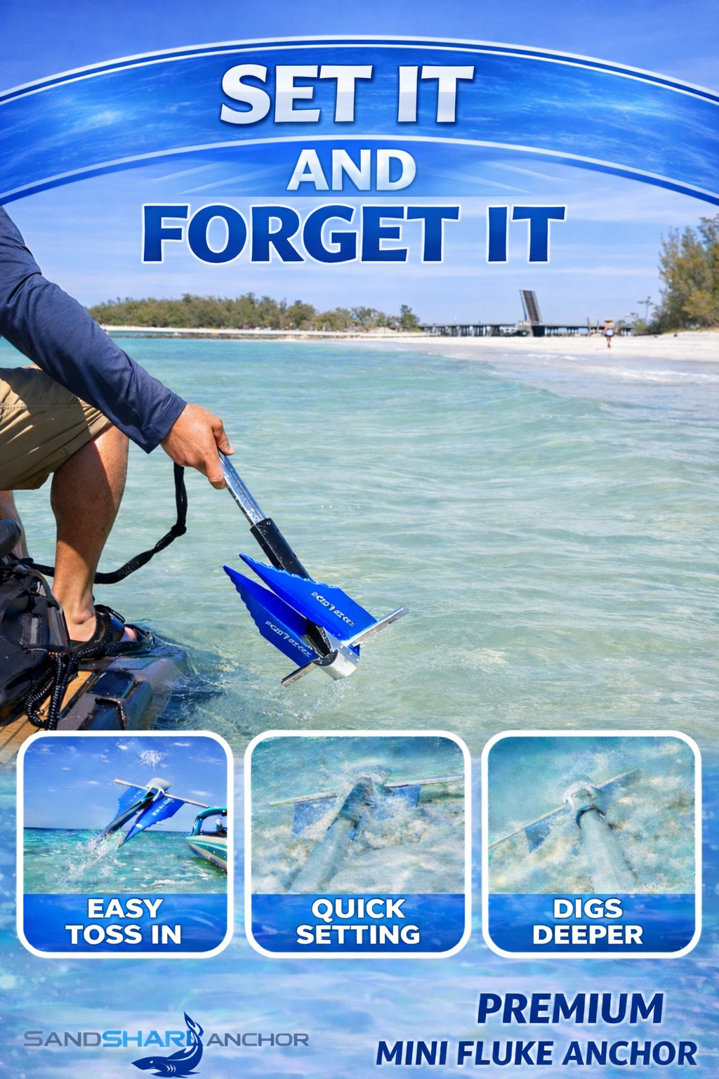 Mini Fluke Anchor– Compact, Powerful Anchor for Jet Skis, PWCs, Kayak, & Small Boats (Anchor, Line, Case)