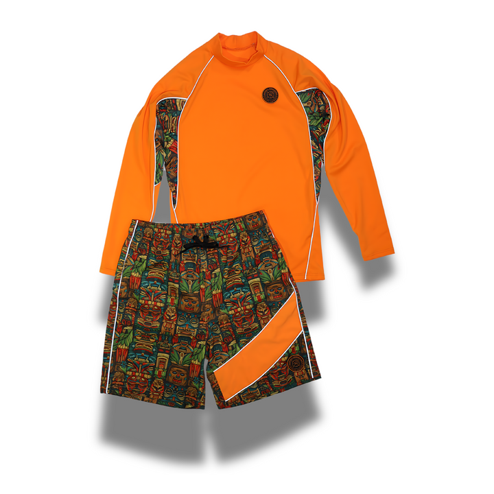 AIELO MEN'S REFLECTIVE RASH GUARD SHIRT AND SWIM TRUNK SET