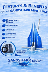 Mini Fluke Anchor– Compact, Powerful Anchor for Jet Skis, PWCs, Kayak, & Small Boats (Anchor, Line, Case)