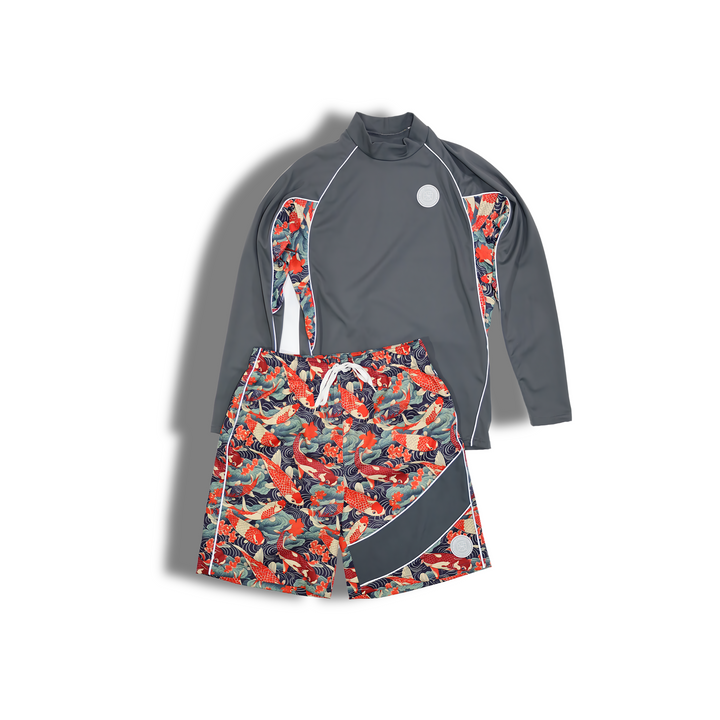 POMAIKA'I MEN'S REFLECTIVE RASH GUARD SHIRT AND SWIM TRUNK SET