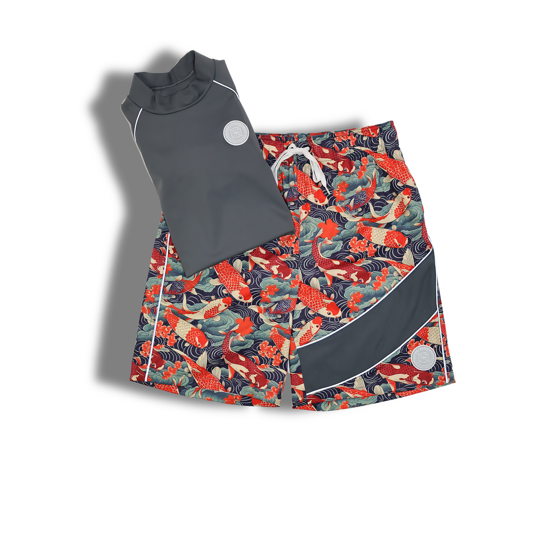 POMAIKA'I MEN'S REFLECTIVE RASH GUARD SHIRT AND SWIM TRUNK SET