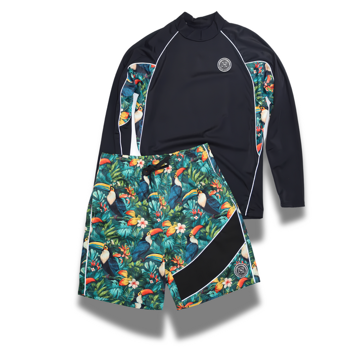 INO MEN'S REFLECTIVE RASH GUARD SHIRT AND SWIM TRUNK SET