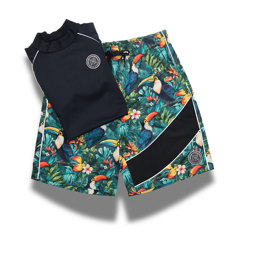 INO MEN'S REFLECTIVE RASH GUARD SHIRT AND SWIM TRUNK SET