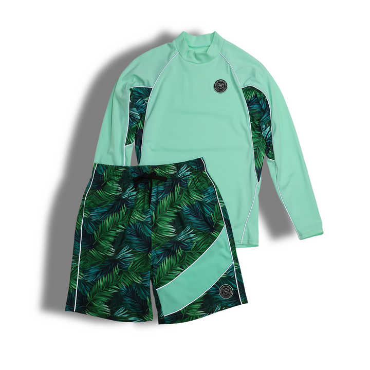 PAHOKEE MEN'S REFLECTIVE RASH GUARD SHIRT AND SWIM TRUNK SET