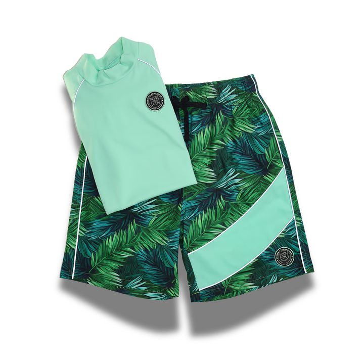 PAHOKEE MEN'S REFLECTIVE RASH GUARD SHIRT AND SWIM TRUNK SET