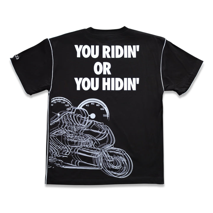 YOU RIDIN' OR YOU HIDIN' MENS REFLECTIVE T-SHIRT