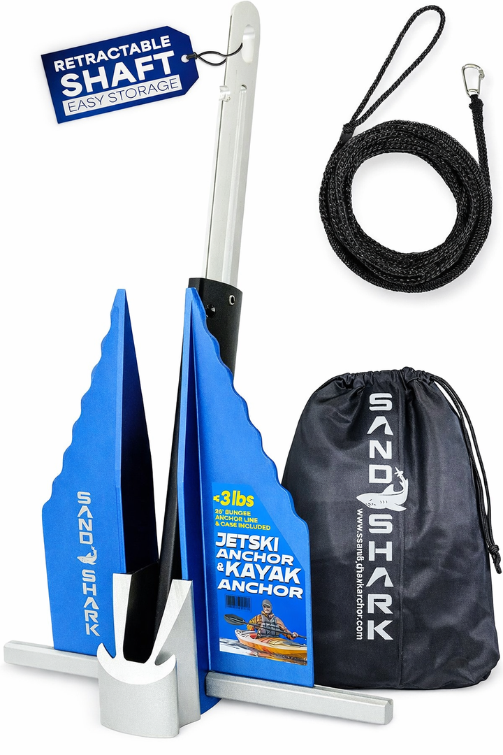 Mini Fluke Anchor– Compact, Powerful Anchor for Jet Skis, PWCs, Kayak, & Small Boats (Anchor, Line, Case)