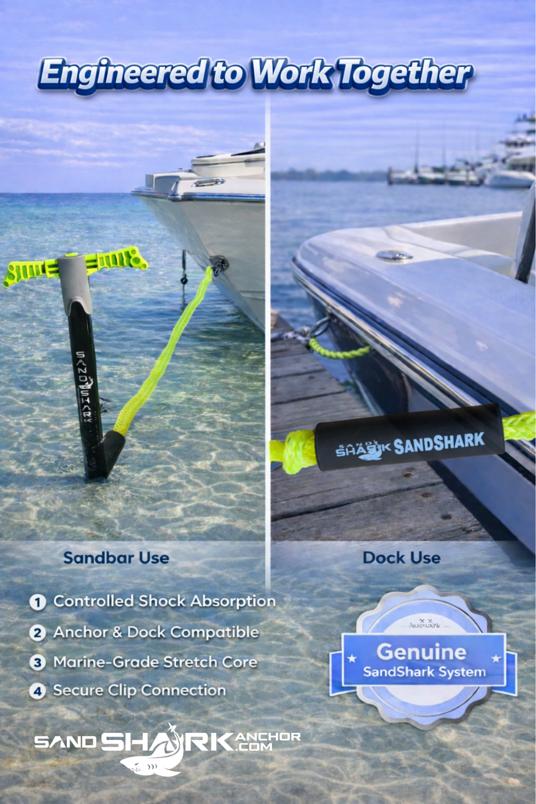 7-14ft Bungee Dock Line, Anchor Line, by Sandshark – Perfect Docking Solution for Boats & Jet Skis