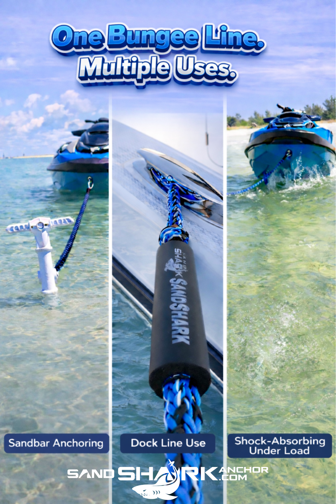 7-14ft Bungee Dock Line, Anchor Line, by Sandshark – Perfect Docking Solution for Boats & Jet Skis