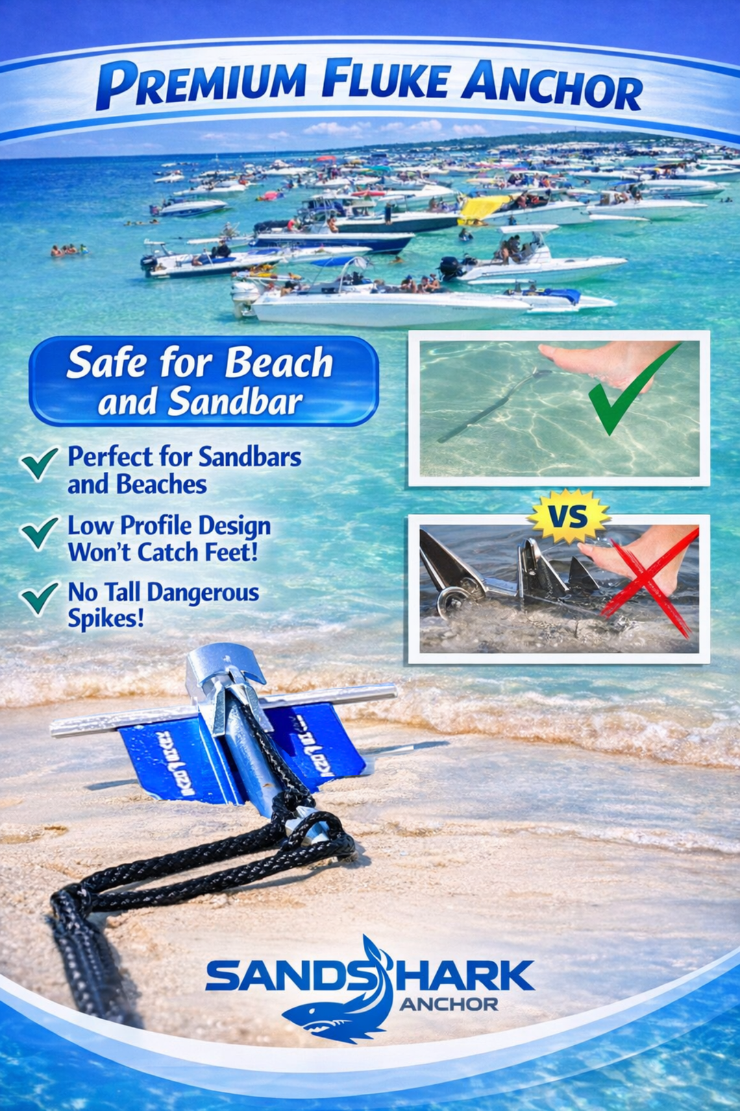Fluke Anchor by Sandshark – Premium Anchor for Boats & Pontoons