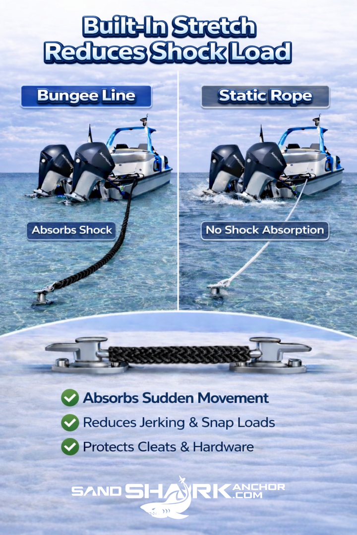 7-14ft Bungee Dock Line, Anchor Line, by Sandshark – Perfect Docking Solution for Boats & Jet Skis