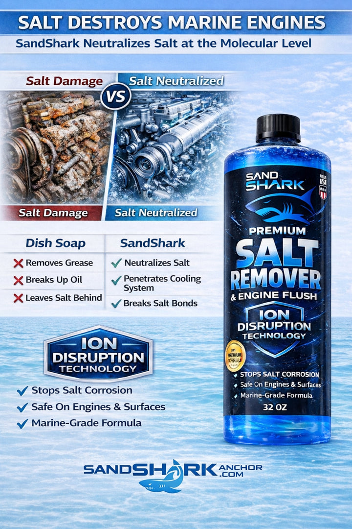 SandShark 2-in-1 Salt Remover & Engine Flush Boat Cleaner – pH-Balanced Formula for Exterior Washing & Engine Flushing, Multi-Surface Marine & Powersports Cleaner, 32 oz