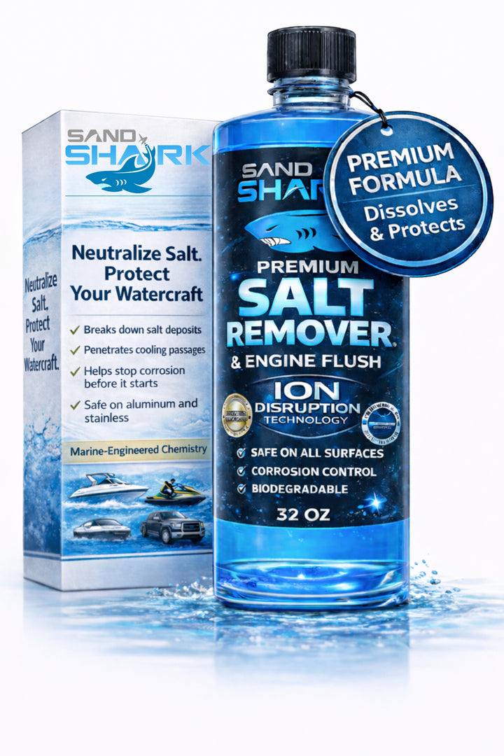 SandShark 2-in-1 Salt Remover & Engine Flush Boat Cleaner – pH-Balanced Formula for Exterior Washing & Engine Flushing, Multi-Surface Marine & Powersports Cleaner, 32 oz