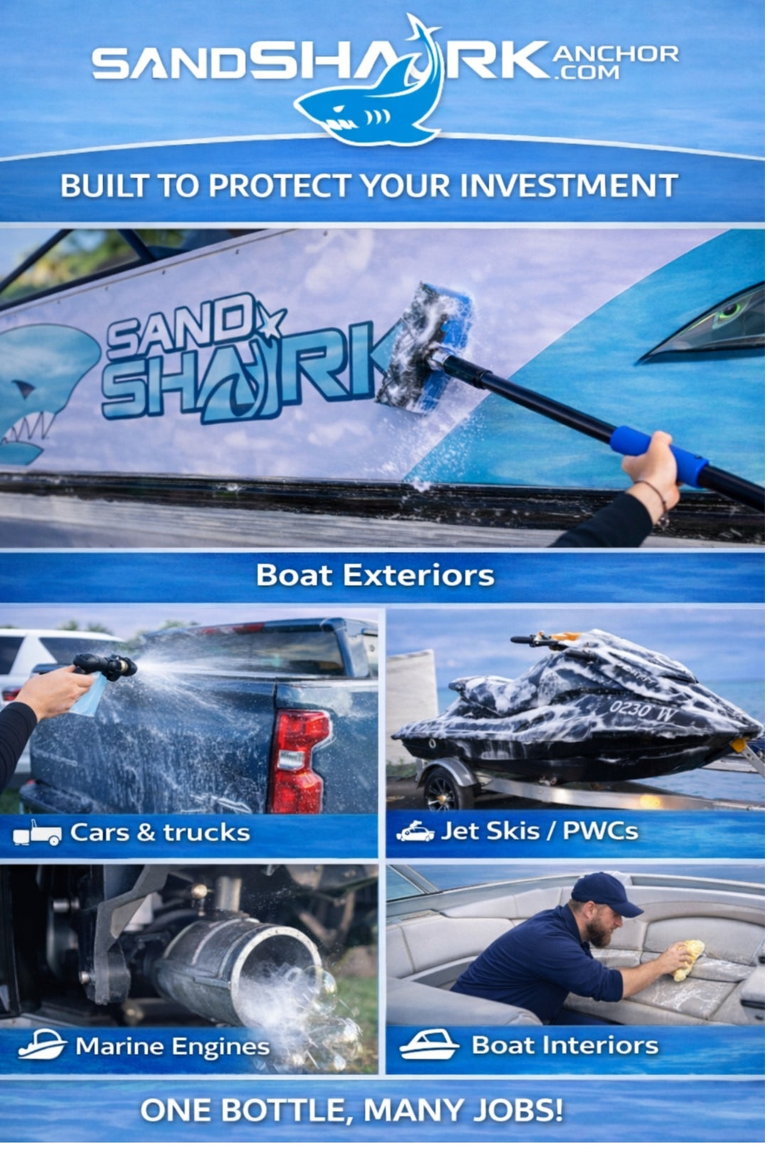 SandShark 2-in-1 Salt Remover & Engine Flush Boat Cleaner – pH-Balanced Formula for Exterior Washing & Engine Flushing, Multi-Surface Marine & Powersports Cleaner, 32 oz