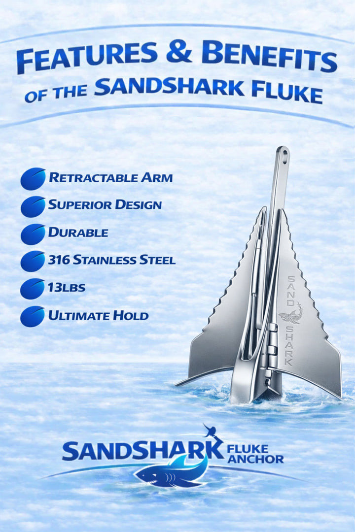 SandShark Premium Stainless Steel Fluke Anchor-Retractable Shaft, Easy Storage-Aluminum Pontoon Boat Anchor, Boats up to 35 ft. Sand Anchor for Boat, Boat Anchor. 13 lbs.