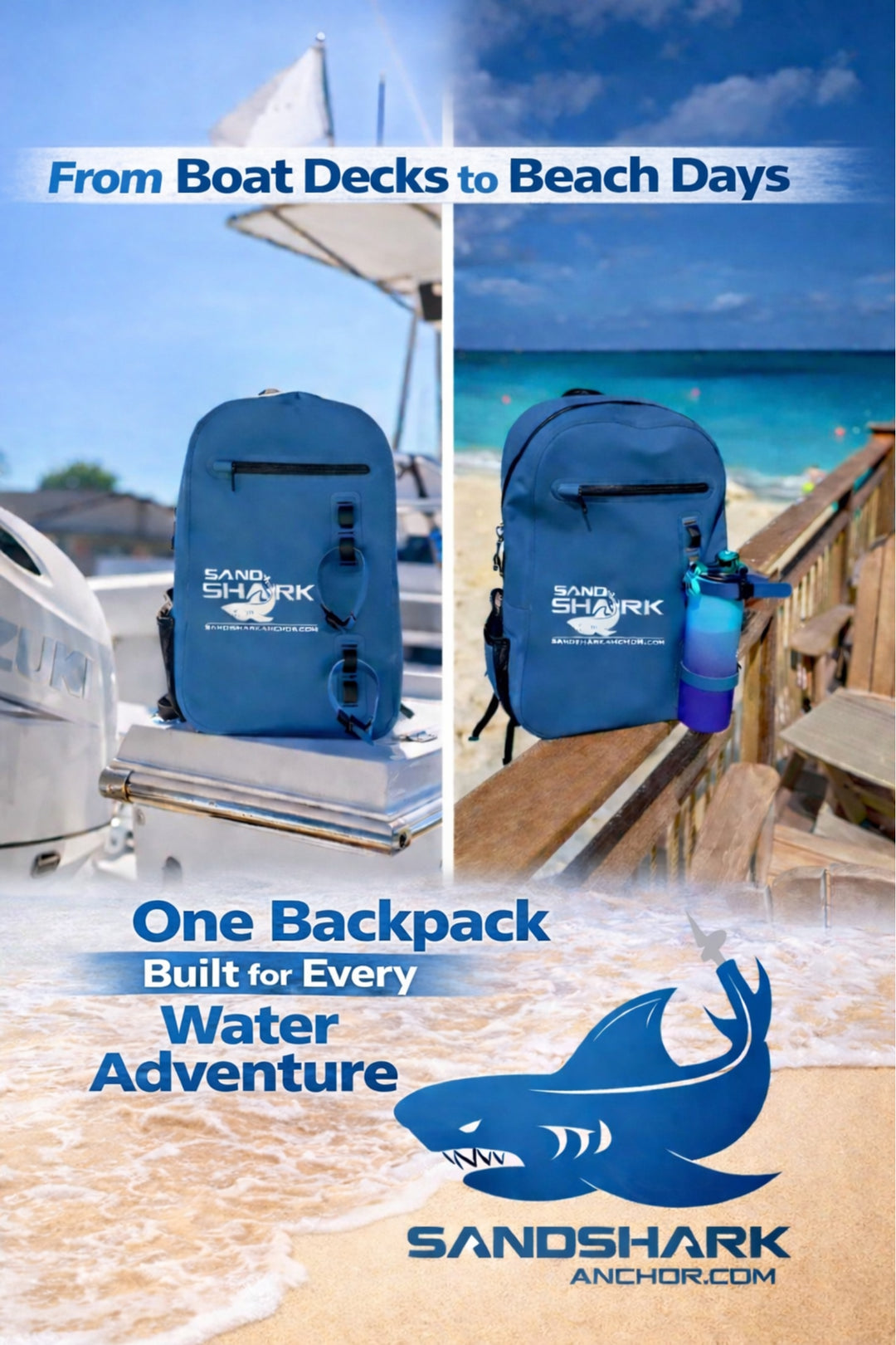 SandShark 25L Waterproof Backpack – IP67 Submersible Backpack with Airtight Zipper, TPU Shell, Laptop Sleeve – Waterproof Dry Bag for Boating, Beach, Swim, Travel & Water Sports