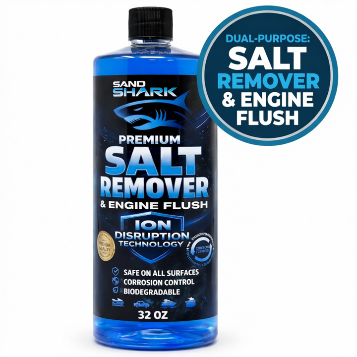 SandShark 2-in-1 Salt Remover & Engine Flush Boat Cleaner – pH-Balanced Formula for Exterior Washing & Engine Flushing, Multi-Surface Marine & Powersports Cleaner, 32 oz