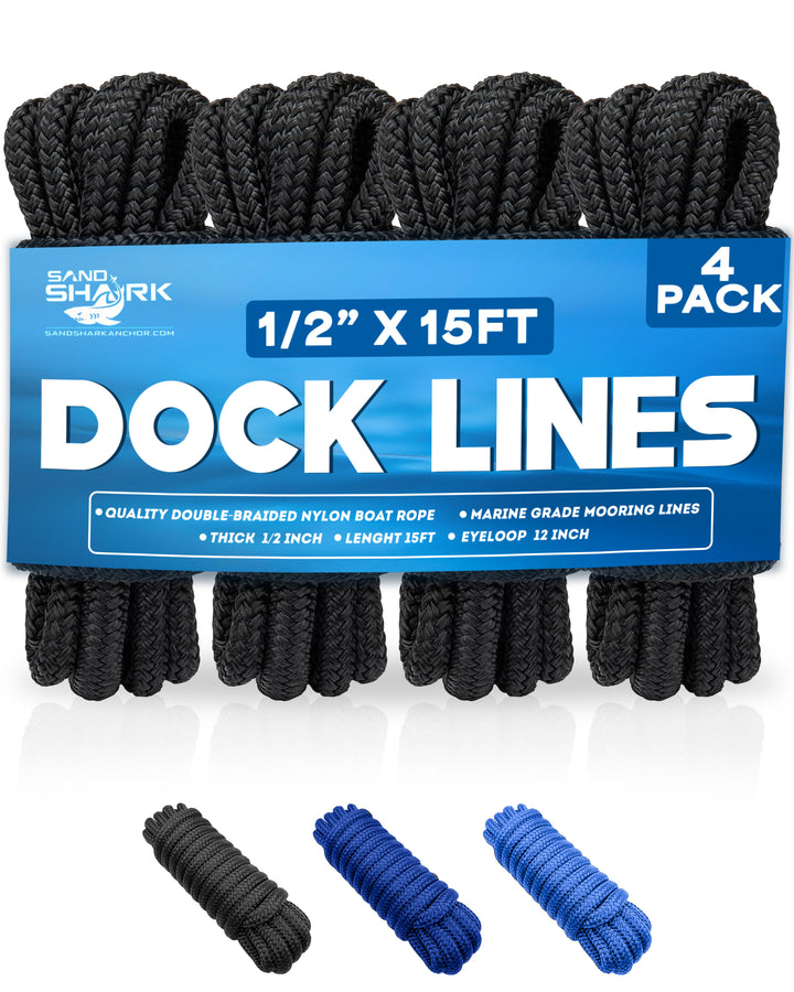 Sandshark Anchor 4-Pack Dock Lines – Heavy Duty for Boats, Jet Skis, and Pontoons