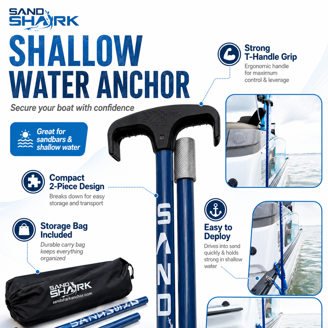 SandShark SandSpear Spike Anchor Shallow Water Anchor Pole – 2-Piece Sandbar Boat Anchor