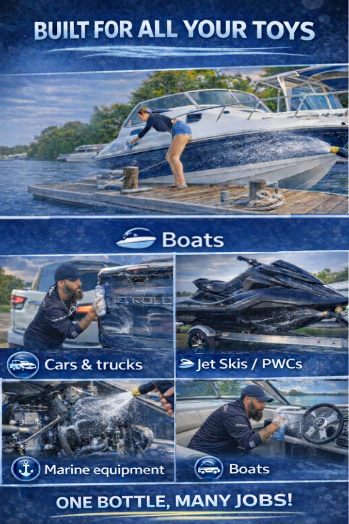 SandShark 2-in-1 Salt Remover & Engine Flush Boat Cleaner – pH-Balanced Formula for Exterior Washing & Engine Flushing, Multi-Surface Marine & Powersports Cleaner, 32 oz